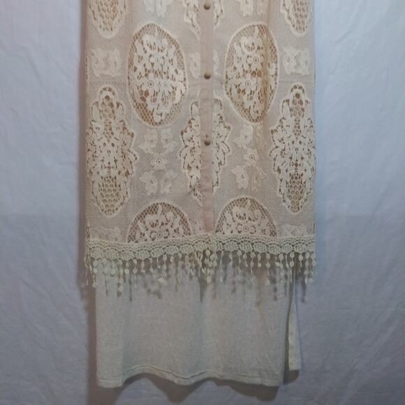Ryu CottageCore Sleeveless Beige Lace Overlay Button Front Dress Beach Boho Sz S - Picture 4 of 10